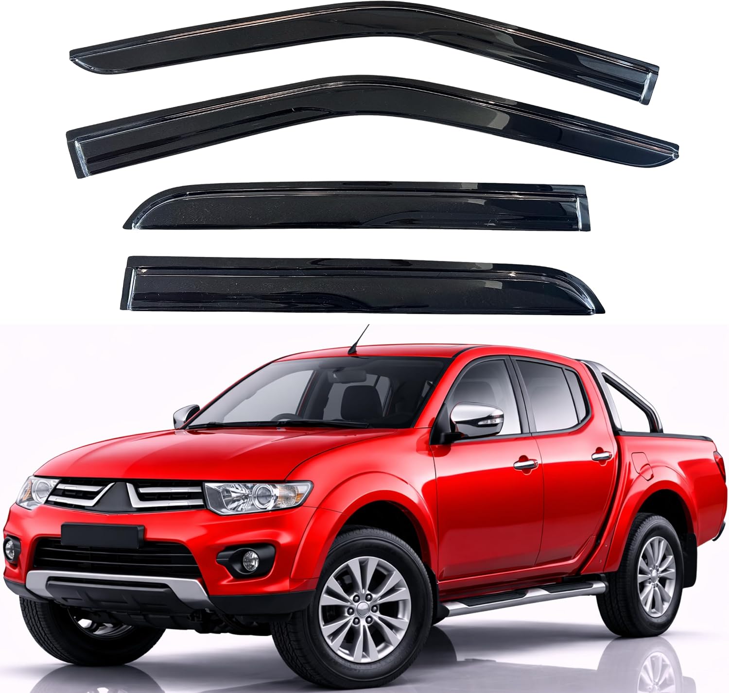 KPY Rain Guards Fit for 2007-2014 Mitsubishi L200 Double Cab, Out-Channel Window Visors Vent...