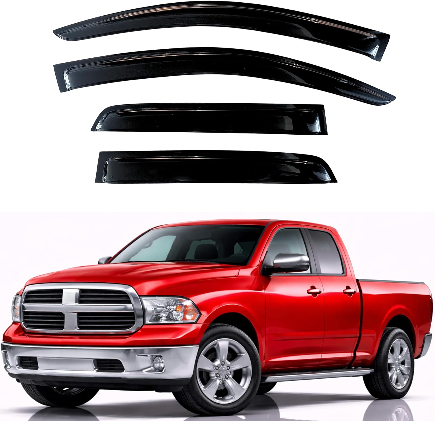 KPY Rain Guards Fit for 2009-2018 RAM 1500 Quad Cab, Out-Channel Window Visors Vent Wind...