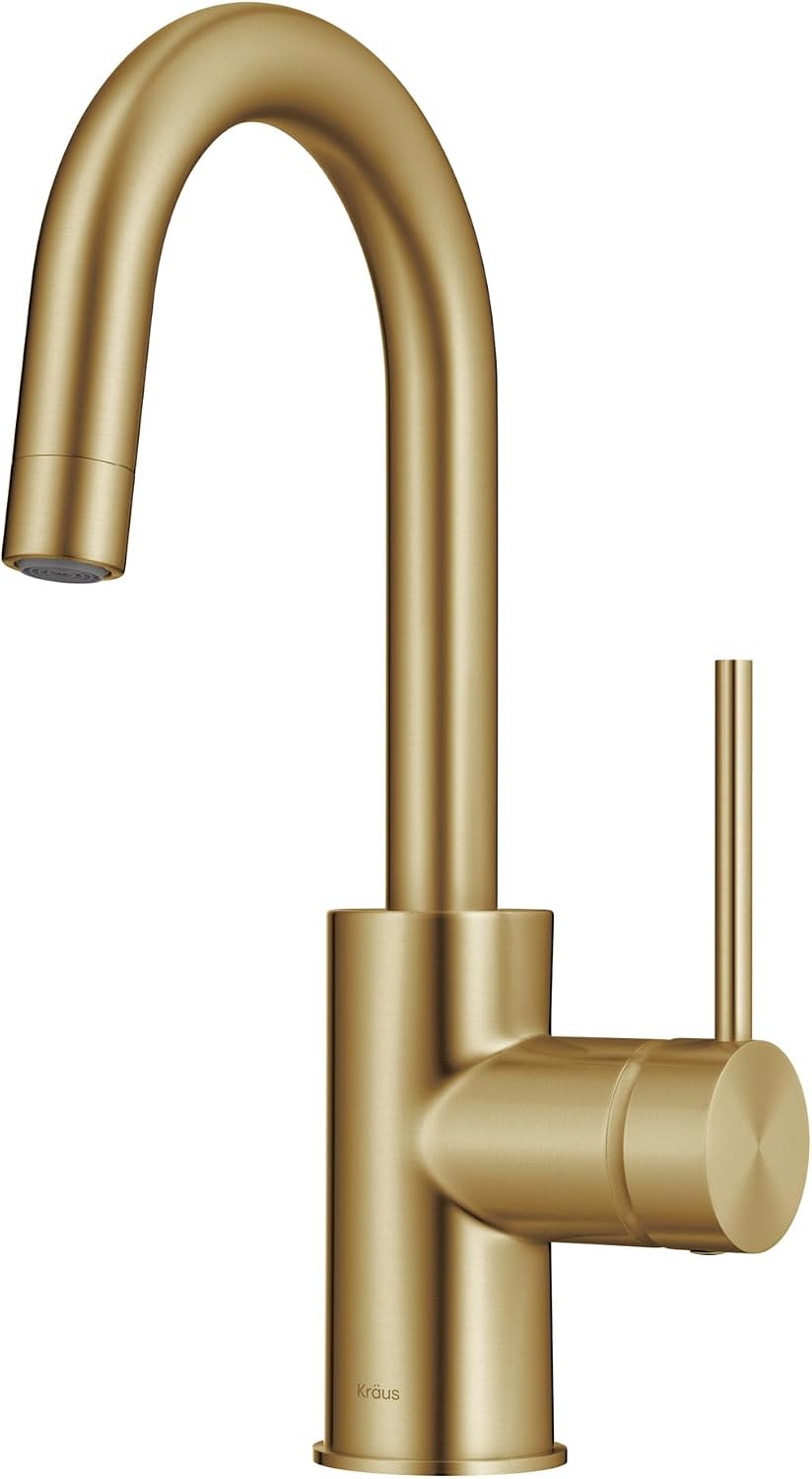 KRAUS Oletto Single Handle Kitchen Bar Faucet with QuickDock Top Mount Assembly in Brushed...