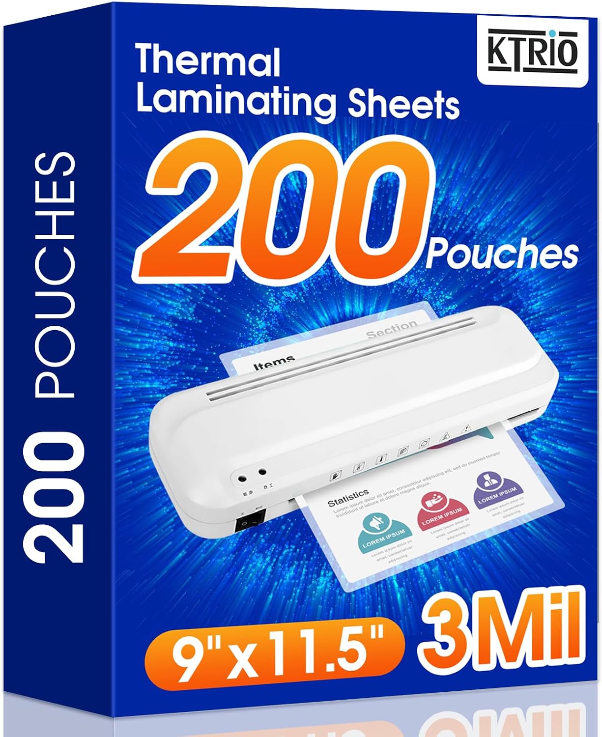 KTRIO 200 Pack Laminating Sheets 3 Mil, Hold 8.5 x 11 inch Documents, Menus | Actual 9 x...
