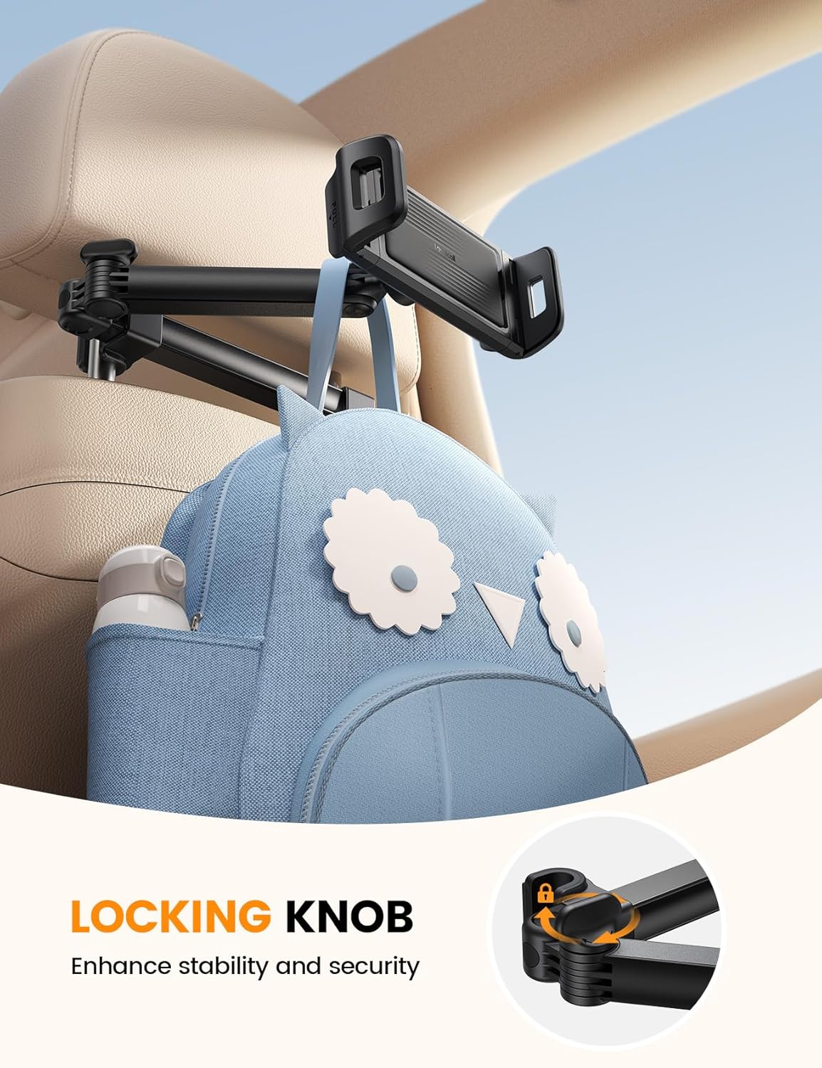 Lamicall Car Headrest Tablet Holder - [Foldable Clip] [Lockable] Tablet Mount for Car...