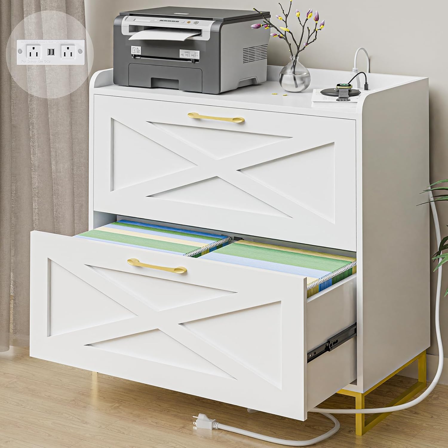 Lateral File Cabinet 2 Drawer File Cabinet with Charging Station for Legal/Letter/A4 Size...