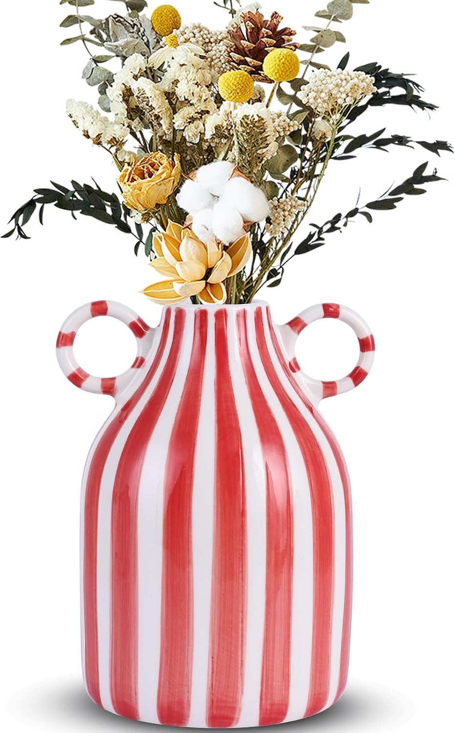 LCCCK Red and White Ceramic Vase, Mid Century Modern Striped Small Vases for Flower&Pampas...