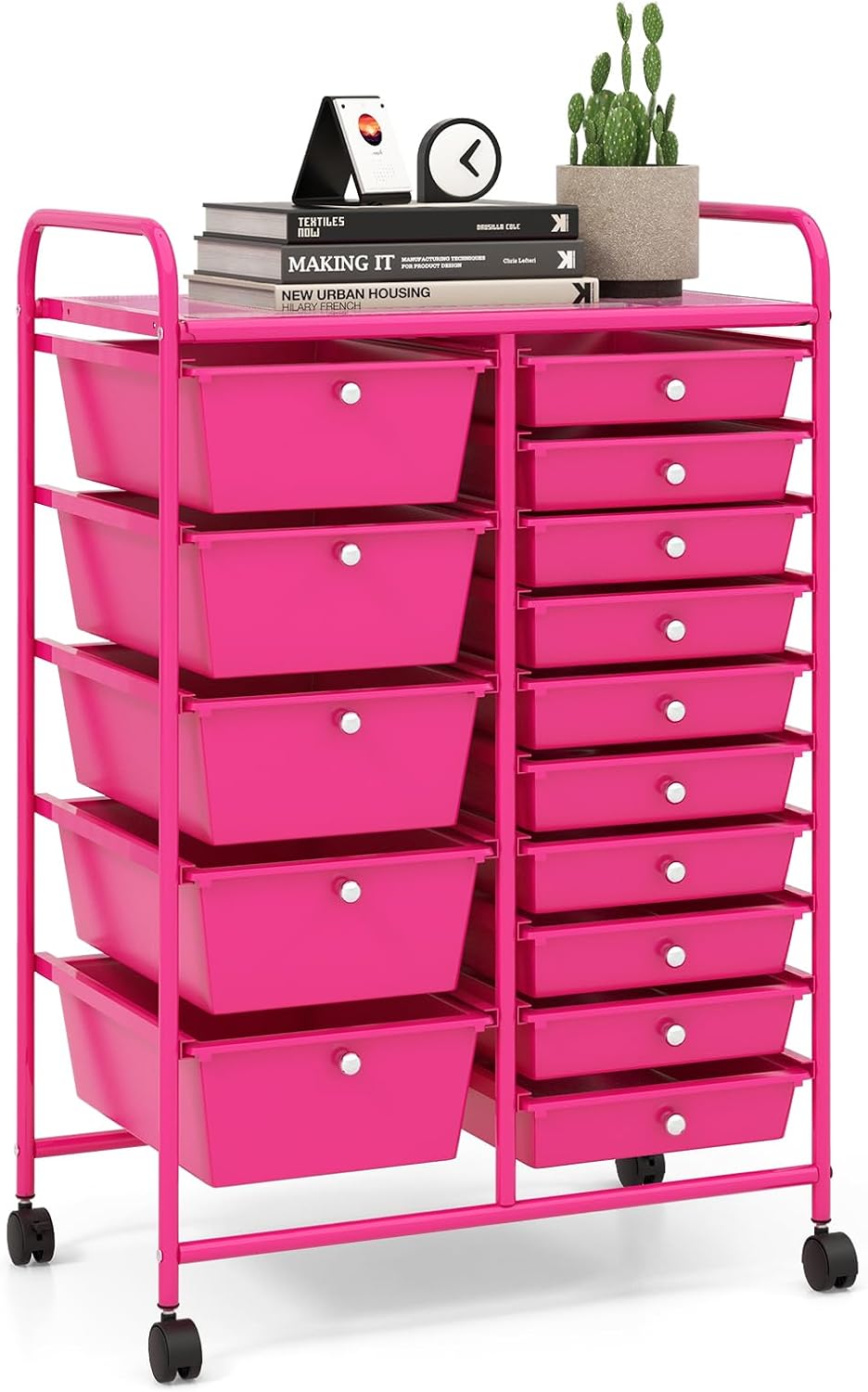 LDAILY 15 Drawer Rolling Storage Cart, Rolling Cart with Drawers for Classroom, Art Supply...