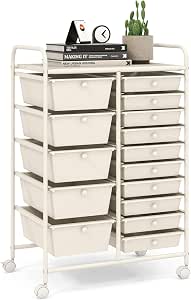 LDAILY 15 Drawer Rolling Storage Cart, Rolling Cart with Drawers for Classroom, Art Supply...