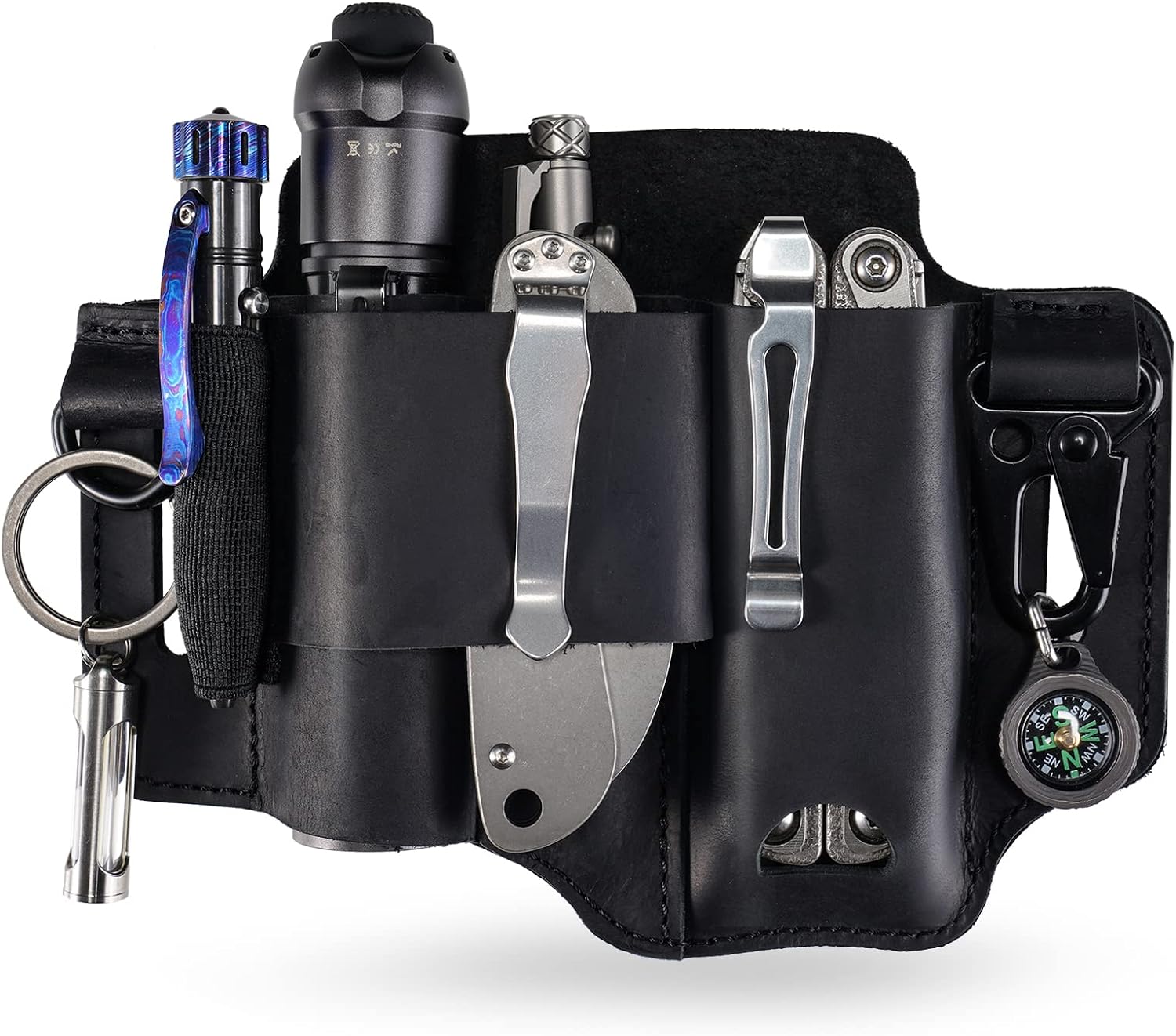 Leather Multitool Sheath - EDC Belt Organizer for Leatherman Tools, Flashlight, Pen, and...