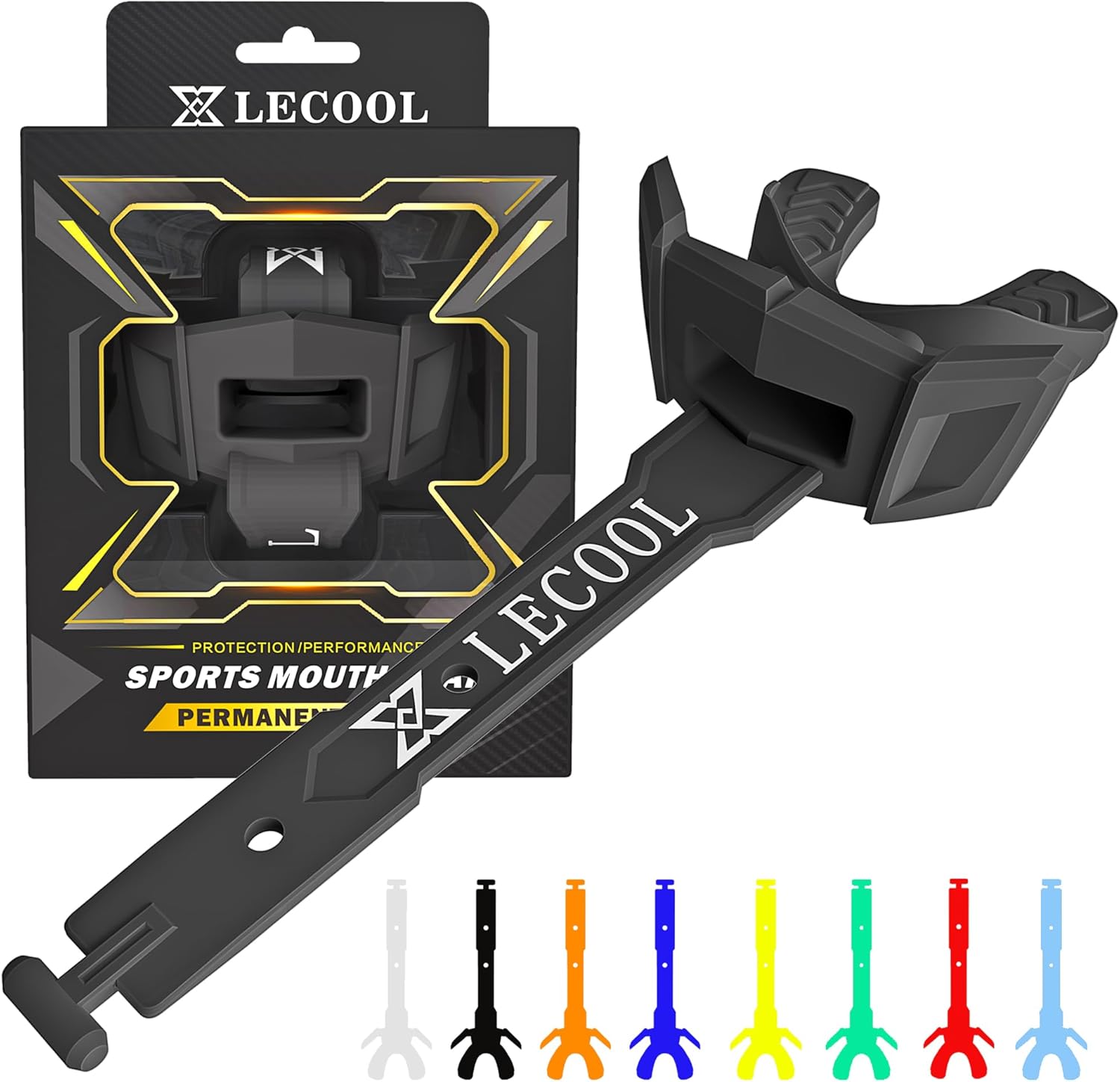 LeCool Football Mouth Guard with Permanent Strap - Max Air Flow. (Black) | Fits youth &...