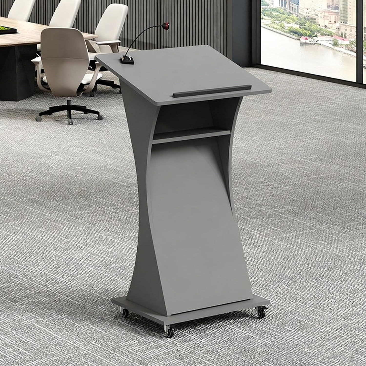Lectern Podium Stand,with Wheels Mobile, Wooden,Mobile Wooden Podium Stand with Wheels...