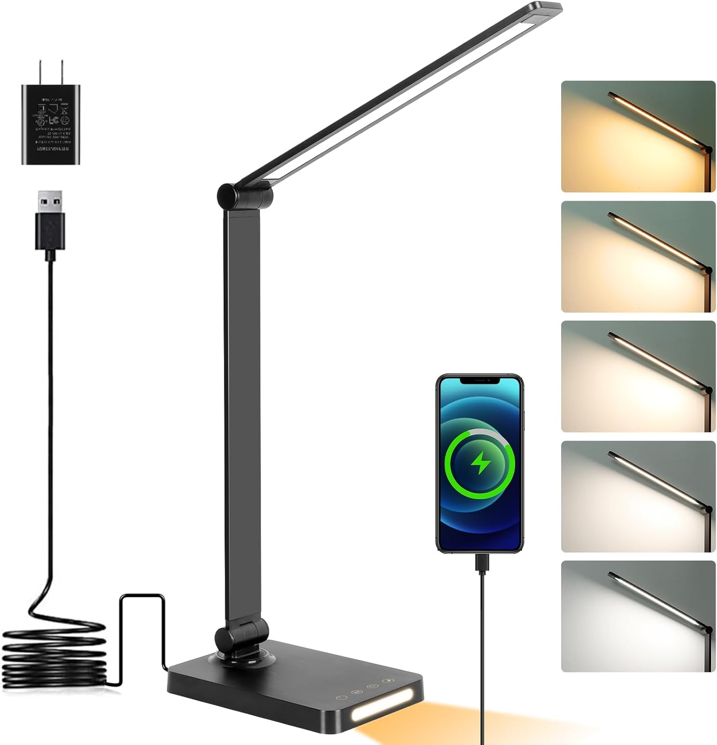 LED Desk Lamp with USB Ports,Touch Desk Lamps for Home Office with 5 Color Modes,3...
