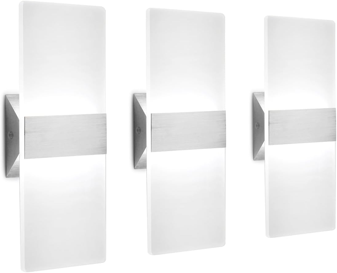 LED Wall Sconce Modern Wall Light Lamps 12W Cool White 6000K Up and Down Indoor Acrylic...