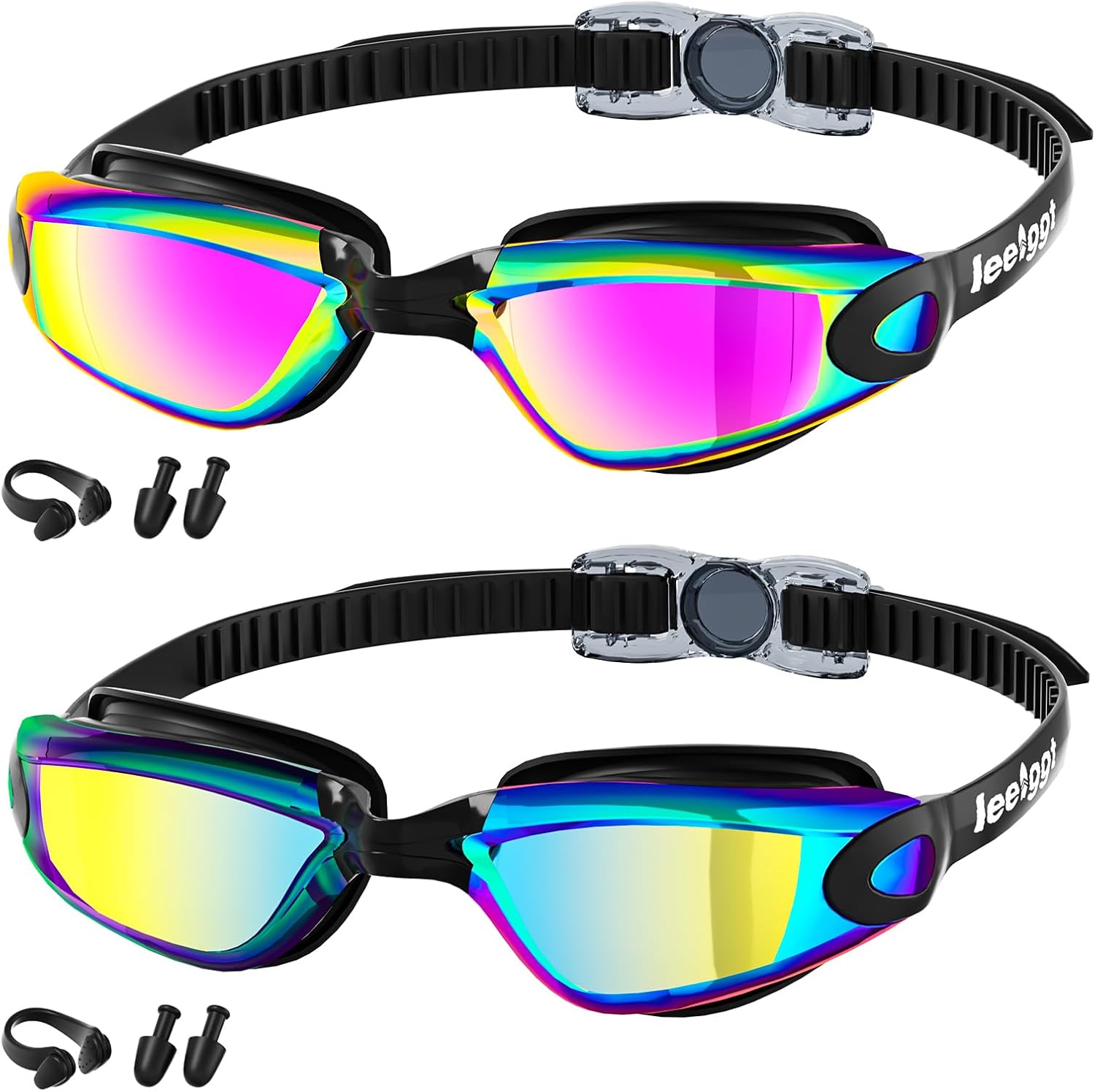 LEEIGGT 2 Pack Swim Goggles for Adults Men Women, Anti Fog & UV Protection Swimming Goggles...