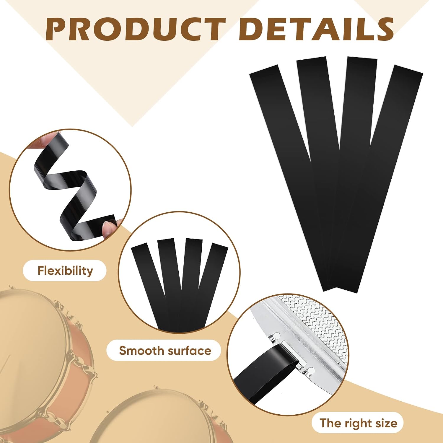 LEIFIDE 4 Pcs Polyester Film Snare Straps Black Wire Snare Drum Strip Wire Trapping Kit Wire... image