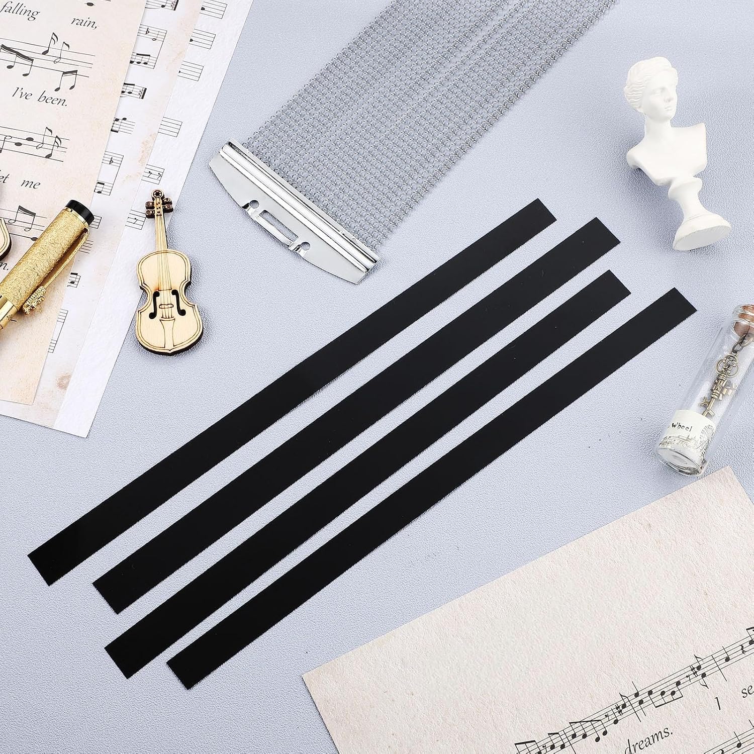 LEIFIDE 4 Pcs Polyester Film Snare Straps Black Wire Snare Drum Strip Wire Trapping Kit Wire... image