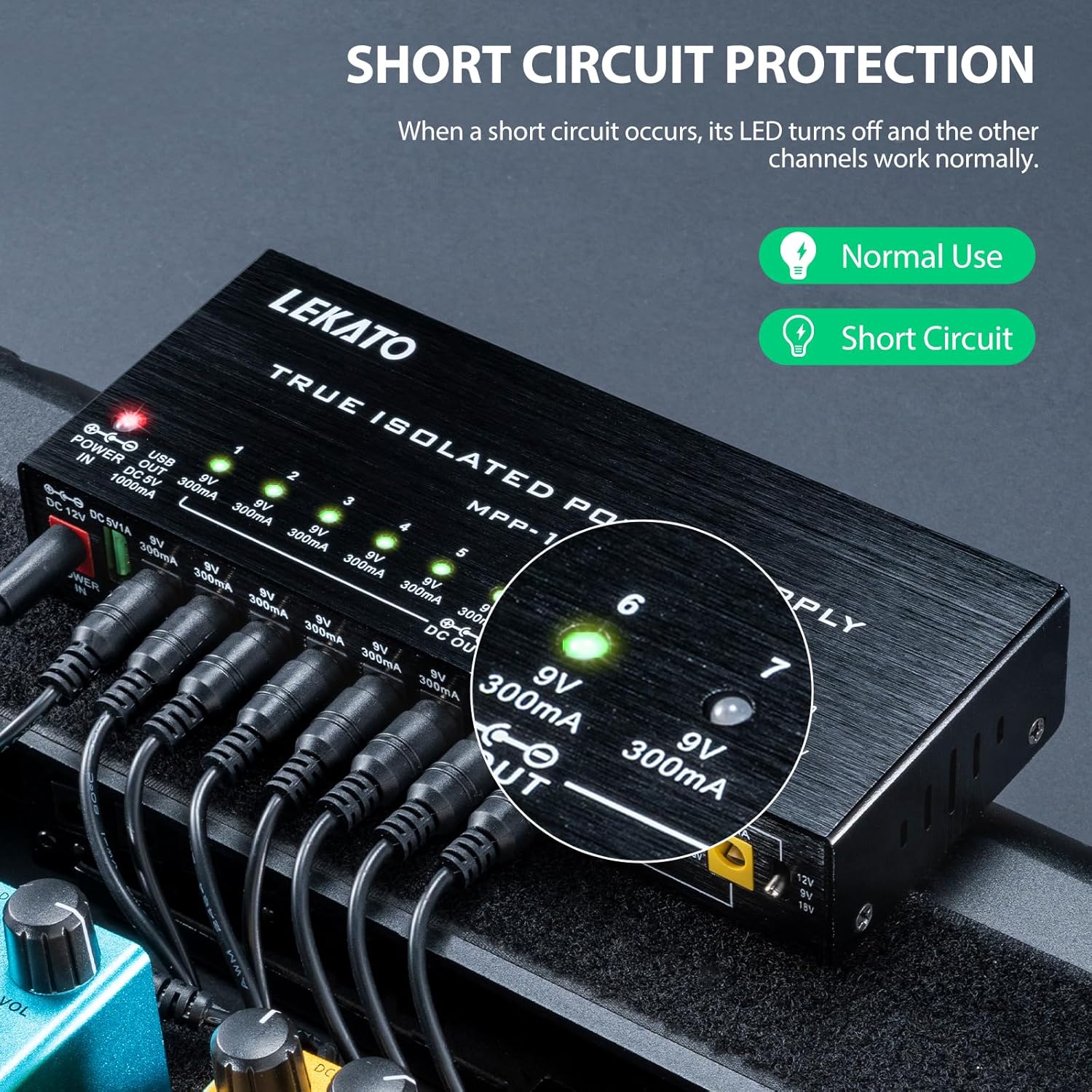 LEKATO Guitar Pedal Power Supply, True Isolated Pedal Power Supply with 10 Ports, USB Port... image