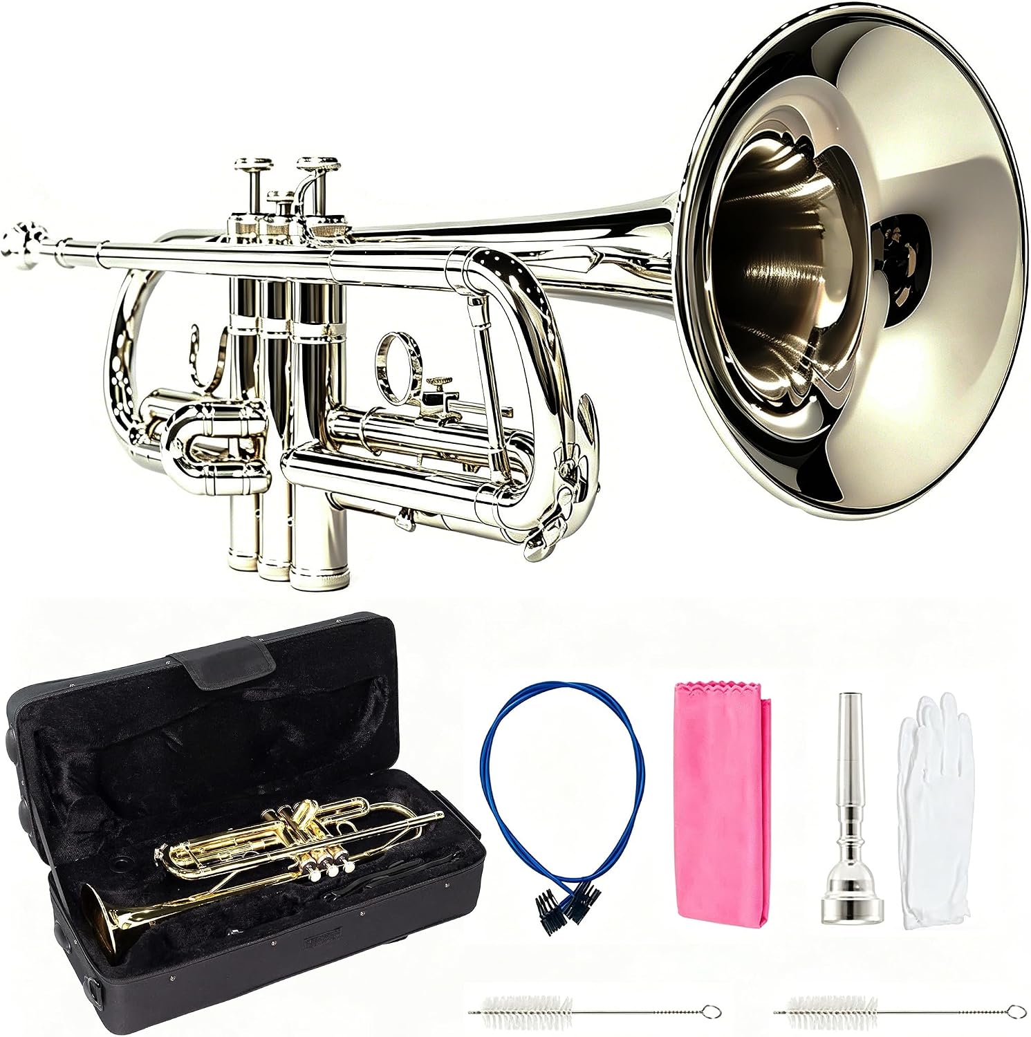 LeSage Bb Standard Trumpet Set for Beginner, Brass Student Trumpet with Carrying Case, Care...