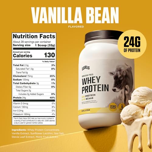 Levels Grass Fed Whey Protein Powder, No Artificials, 24G of Protein, Vanilla Bean, 2LB image