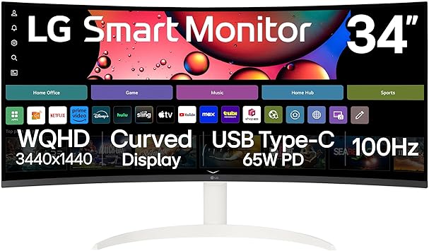 LG 34SR63QA-W 34 inch Smart Curved Monitor with Streaming TV, QHD 1440p, UltraWide Screen...