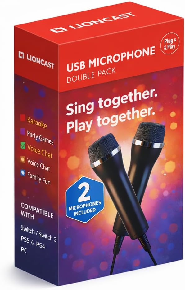 Lioncast Pair Of Universal USB Microphones Compatible with Computer and Karaoke Gaming...