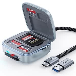 llano UHS-II SD&Micro SD Card Reader Adapter, TF 4.0 Memory Card Reader Holder with 6-Slot...
