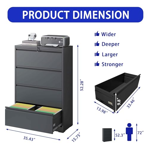 Lockable Steel File Cabinet with Printer Stand, Large Metal Filing Cabinet for Home Office... image