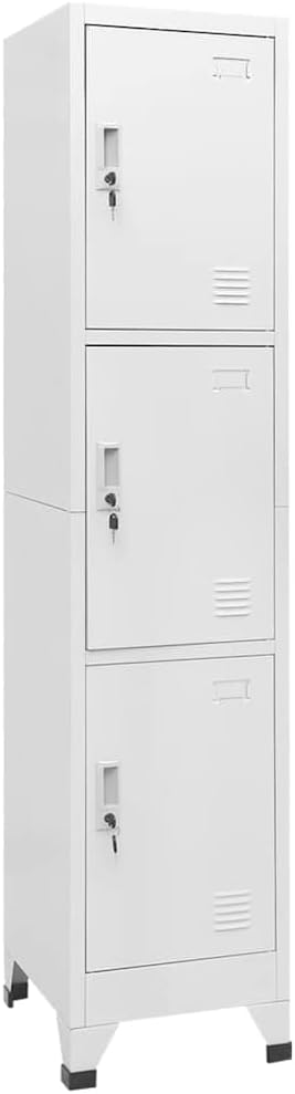 Locker Cabinet for Entryway, 15" x 17.7" x 70.9", Gray Steel Storage with 3 Lockable Doors...