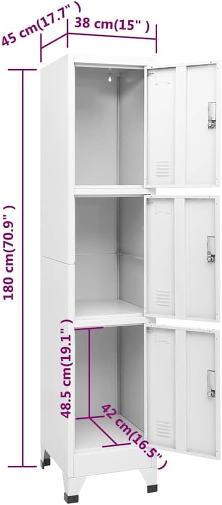 Locker Cabinet for Entryway, 15" x 17.7" x 70.9", Gray Steel Storage with 3 Lockable Doors... image