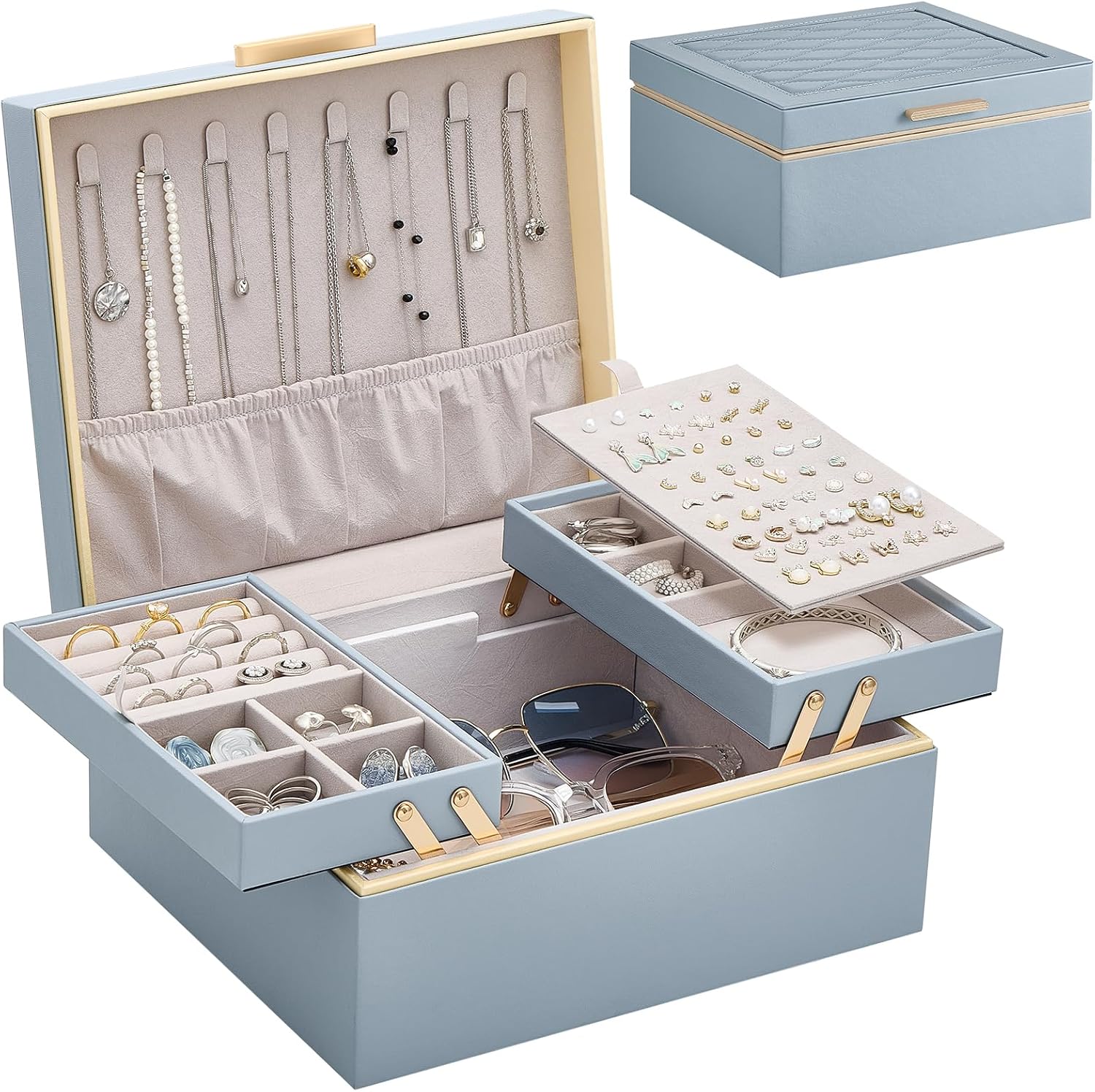 Lolalet Jewelry Box Organizer for Women Girls, 2 Layer Jewelry Organizers and Storage for...