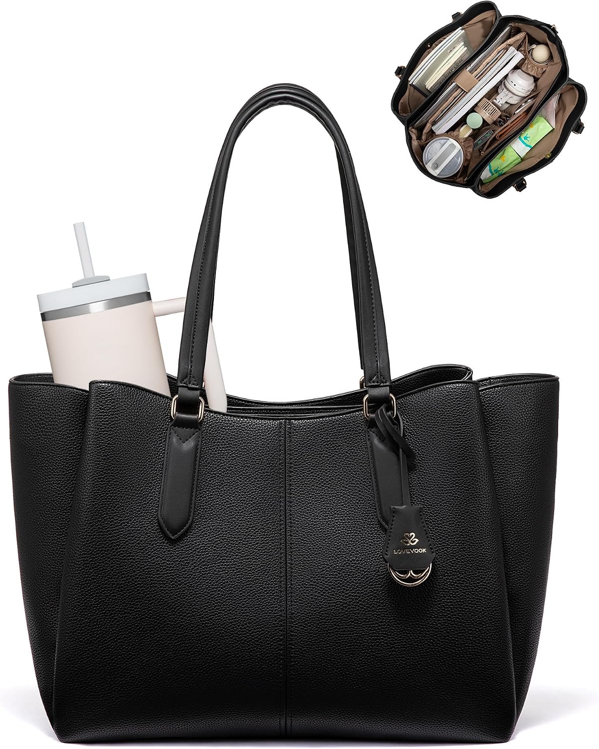 LOVEVOOK Laptop Tote Bag for Women 15.6 In Work Bags with Triple Compartments Large Faux...