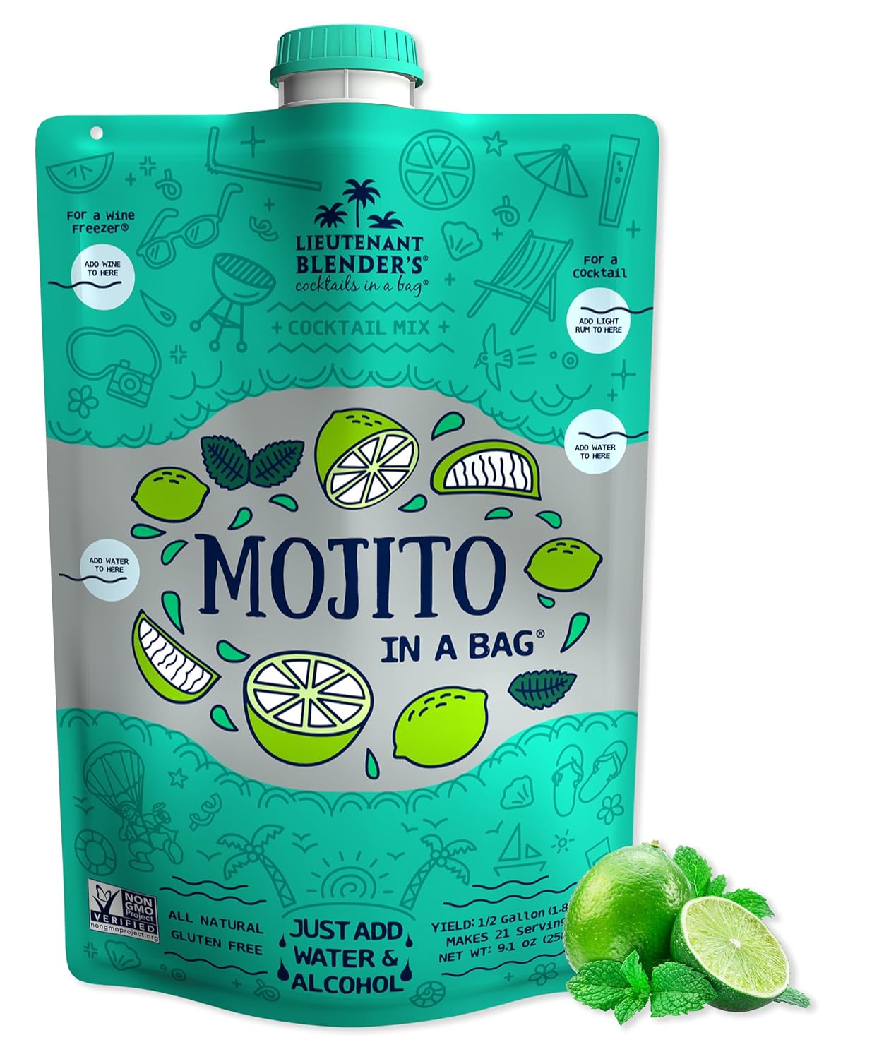 Lt. Blender's Mojito in a Bag - Makes 1/2 Gallon of Frozen Mix - Non-GMO Cocktail Mix for...