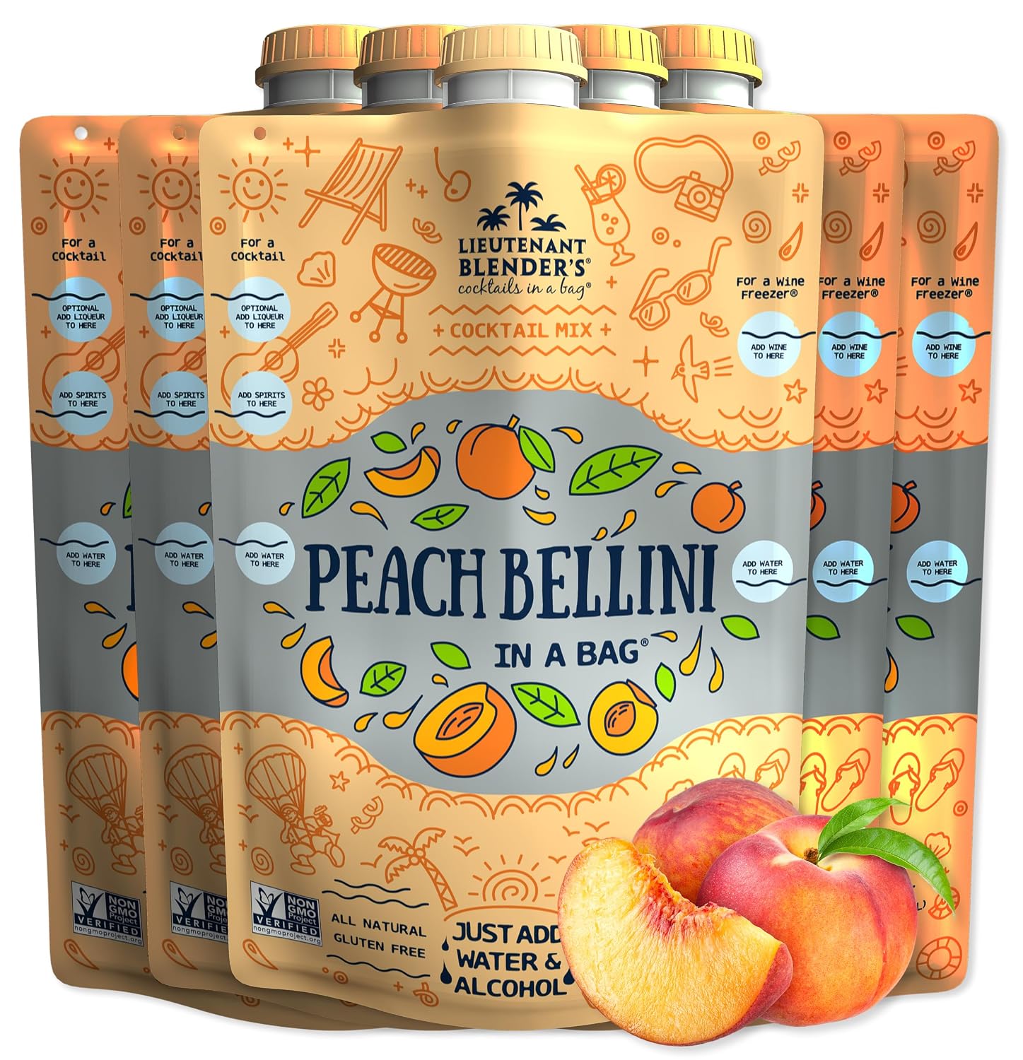 Lt. Blender's Peach Bellini in a Bag - Wine Slushie Mixes - Each Bag Makes 1/2 Gallon of... image