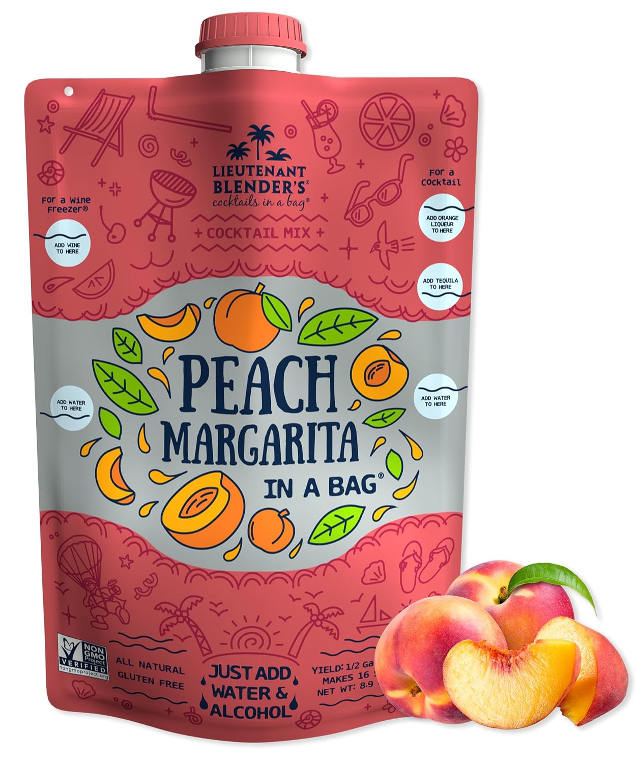 Lt. Blender's Peach Margarita in a Bag - Peach Margarita Mix - Each Bag Makes 1/2 Gallon...