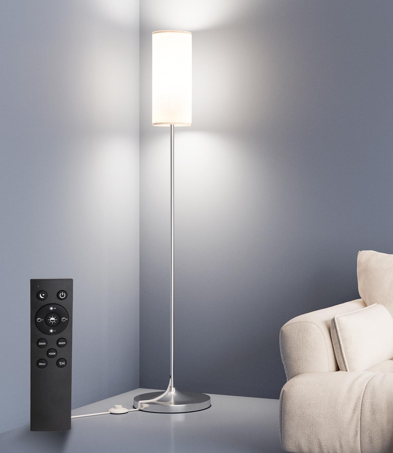 luckystyle LED Floor Lamp for Living Room, Dimmable Standing Lamps with Foot Switch,Remote...