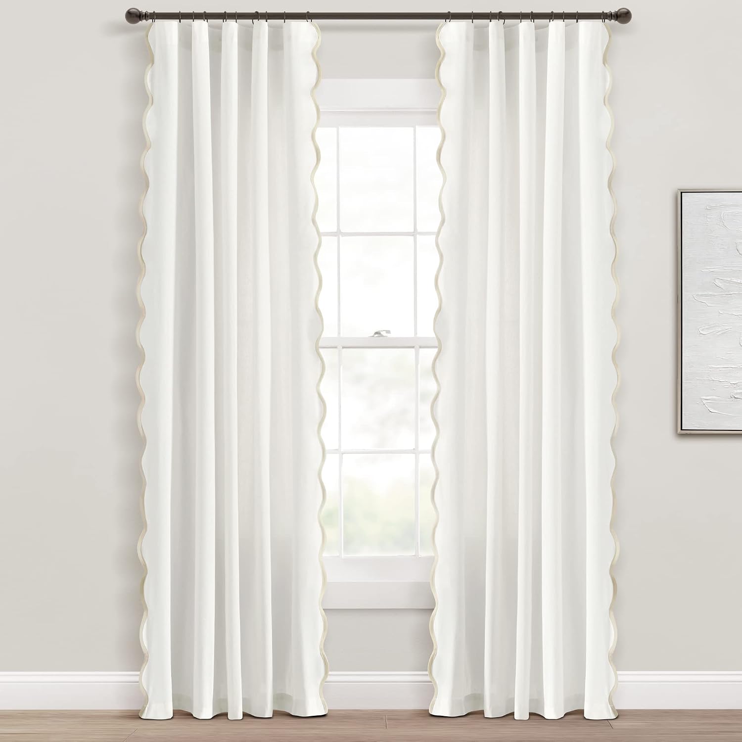 Lush Decor Coastal Chic Scalloped Edge Light Filtering Window Curtain Panels Pair, 52" W x...