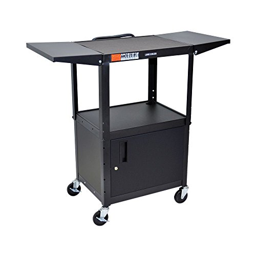 LUXOR AVJ42CDL Steel AV Cart with Adjustable-Height, Storage Cabinet, and Drop Leaf Shelves...