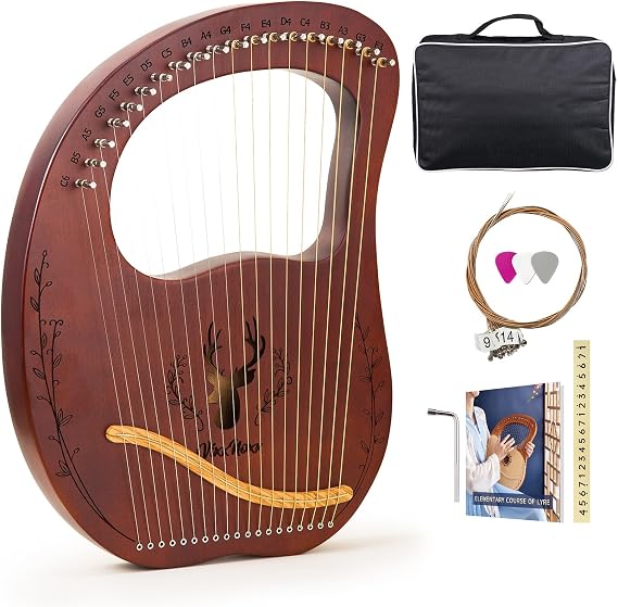 Lyre Harp, 19-String Mahogany Lyra Harp Kit, Stringed Musical Instruments with Tuning Wrench...