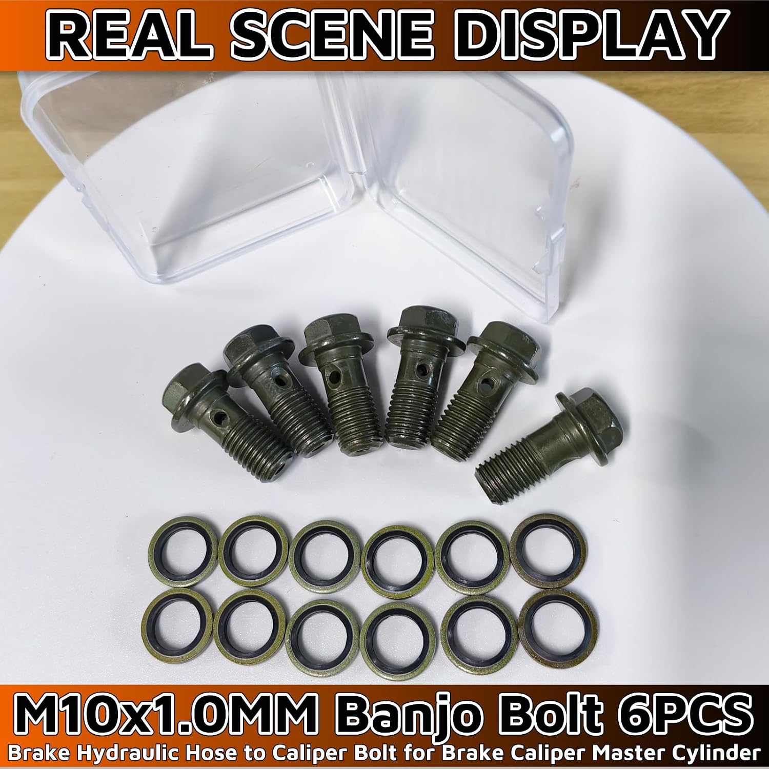 M10x1.0 Banjo Bolt 6PCS，22MM Long Single Banjo Bolt Brake Fitting Adapter with 12PCS... image