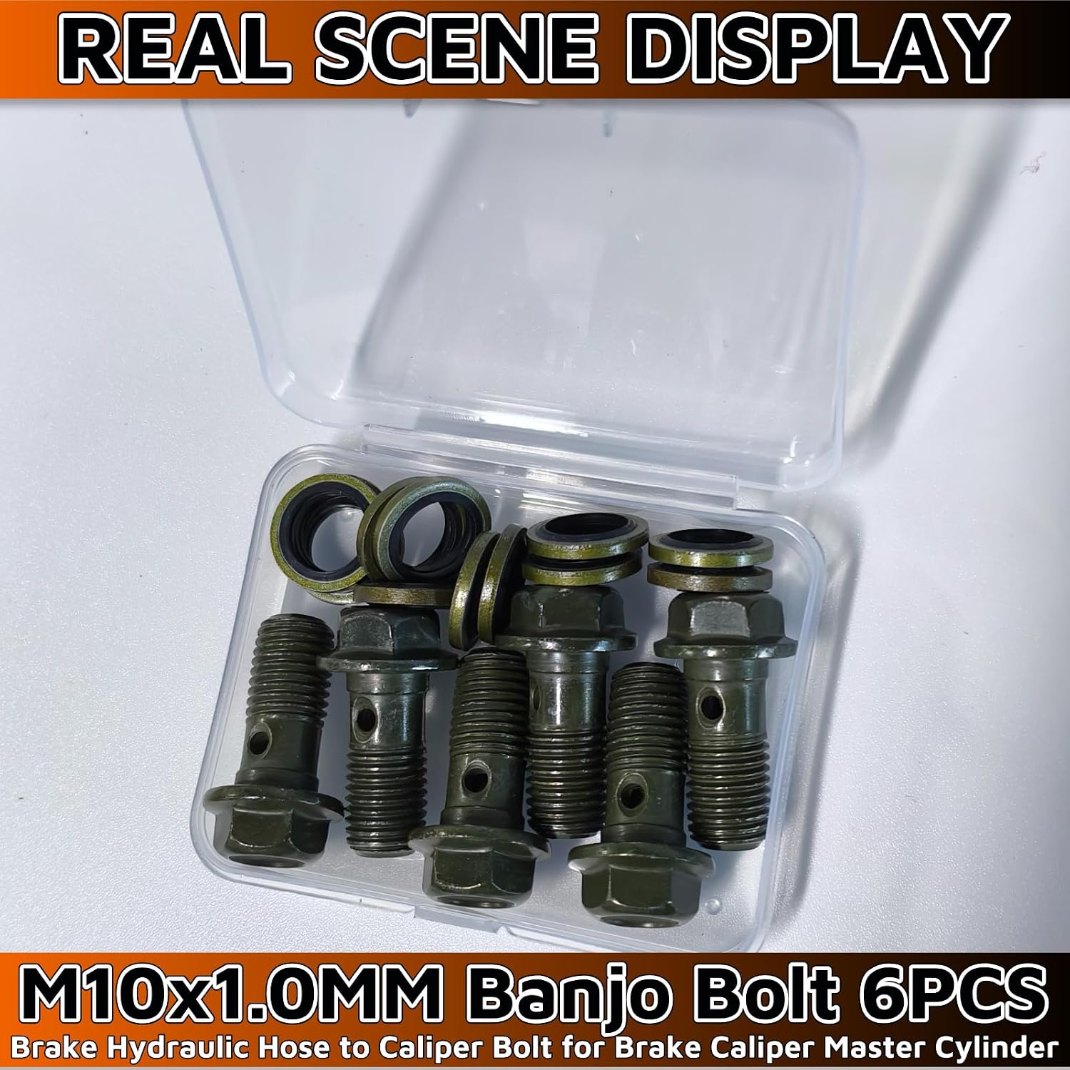 M10x1.0 Banjo Bolt 6PCS，22MM Long Single Banjo Bolt Brake Fitting Adapter with 12PCS... image