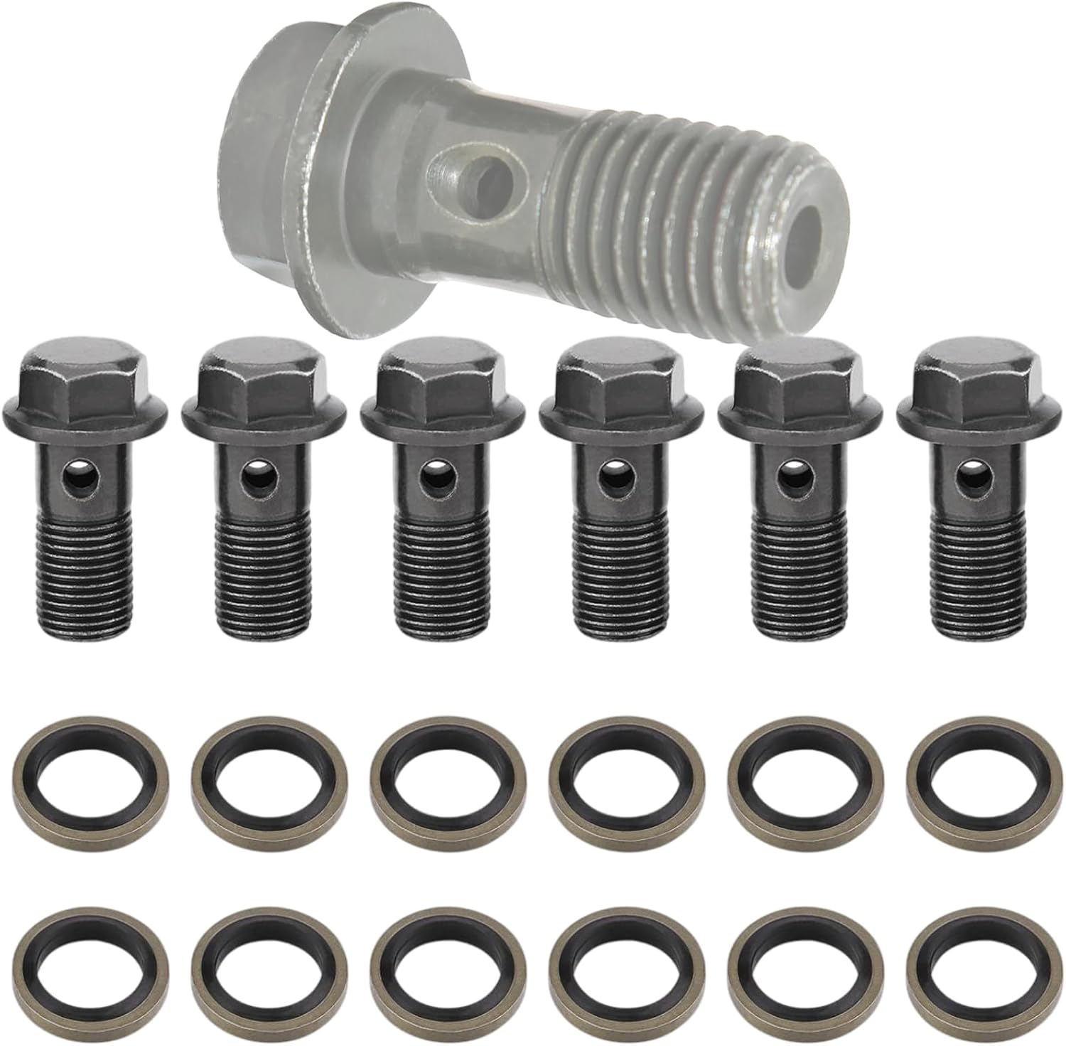 M10x1.0 Banjo Bolt 6PCS,22MM Long Single Banjo Bolt Brake Fitting Adapter with 12PCS...