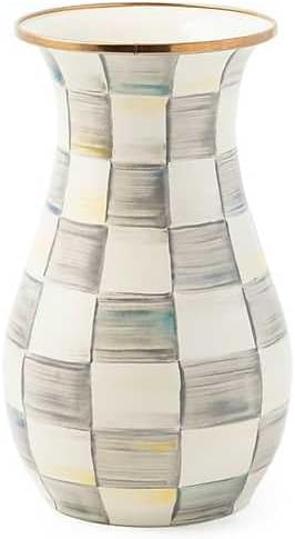 MACKENZIE-CHILDS Tall Enamel Vase, Unique Flower-Vase Decor for Living Room, Gray-and-White... image