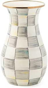 MACKENZIE-CHILDS Tall Enamel Vase, Unique Flower-Vase Decor for Living Room, Gray-and-White...