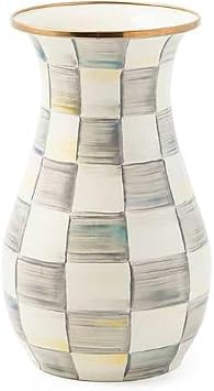 MACKENZIE-CHILDS Tall Enamel Vase, Unique Flower-Vase Decor for Living Room, Gray-and-White... image