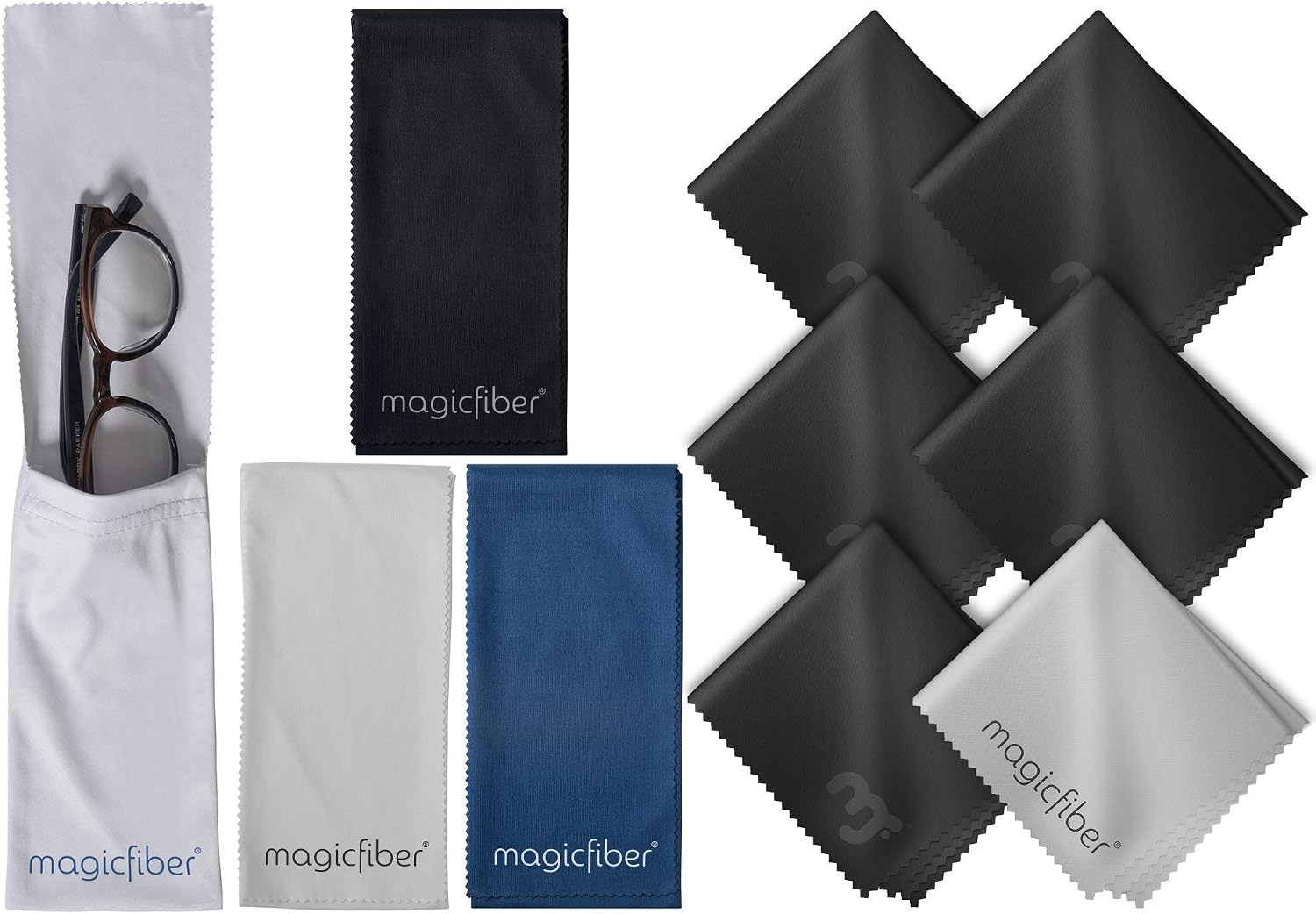 MagicFiber Microfiber Eyeglasses Pack - 6 Cleaning Cloths + 4 Soft Case for Glasses