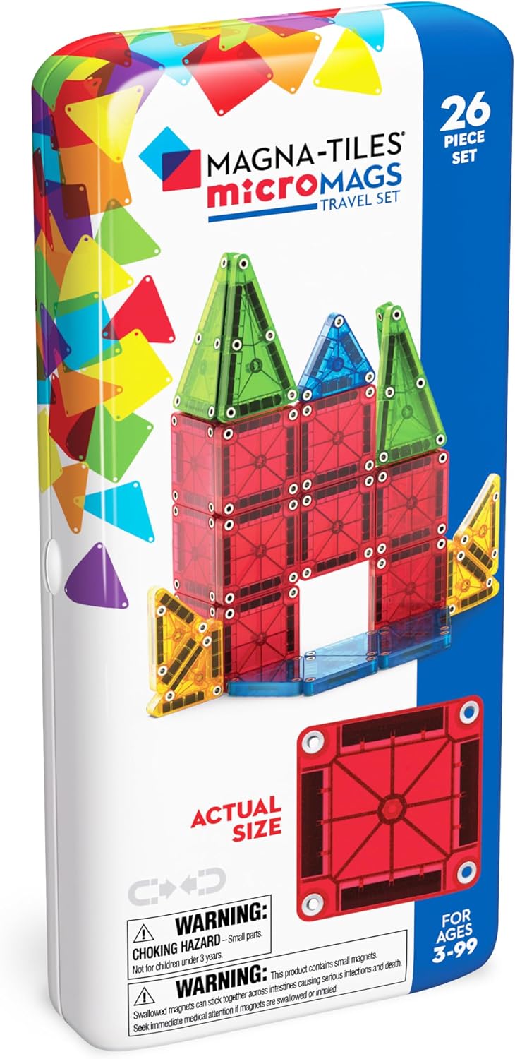 MAGNA-TILES microMAGS 26-Piece Travel Magnetic Construction Set – Bold Colors, The...