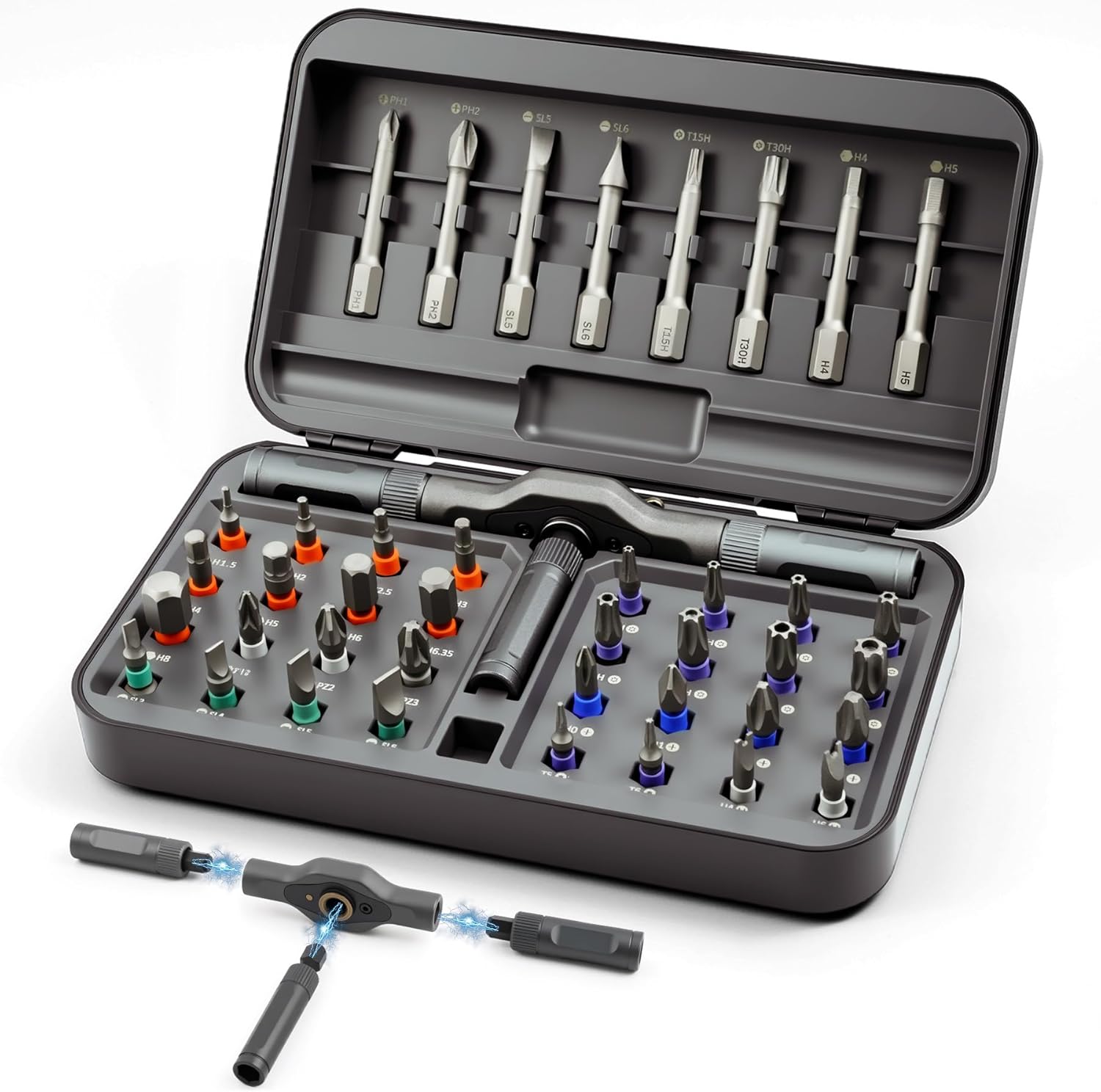 Magnetic Ratcheting Screwdriver Set, 42 in 1 Ratchet Screwdriver Sets, S2 Steel Bits Screw...