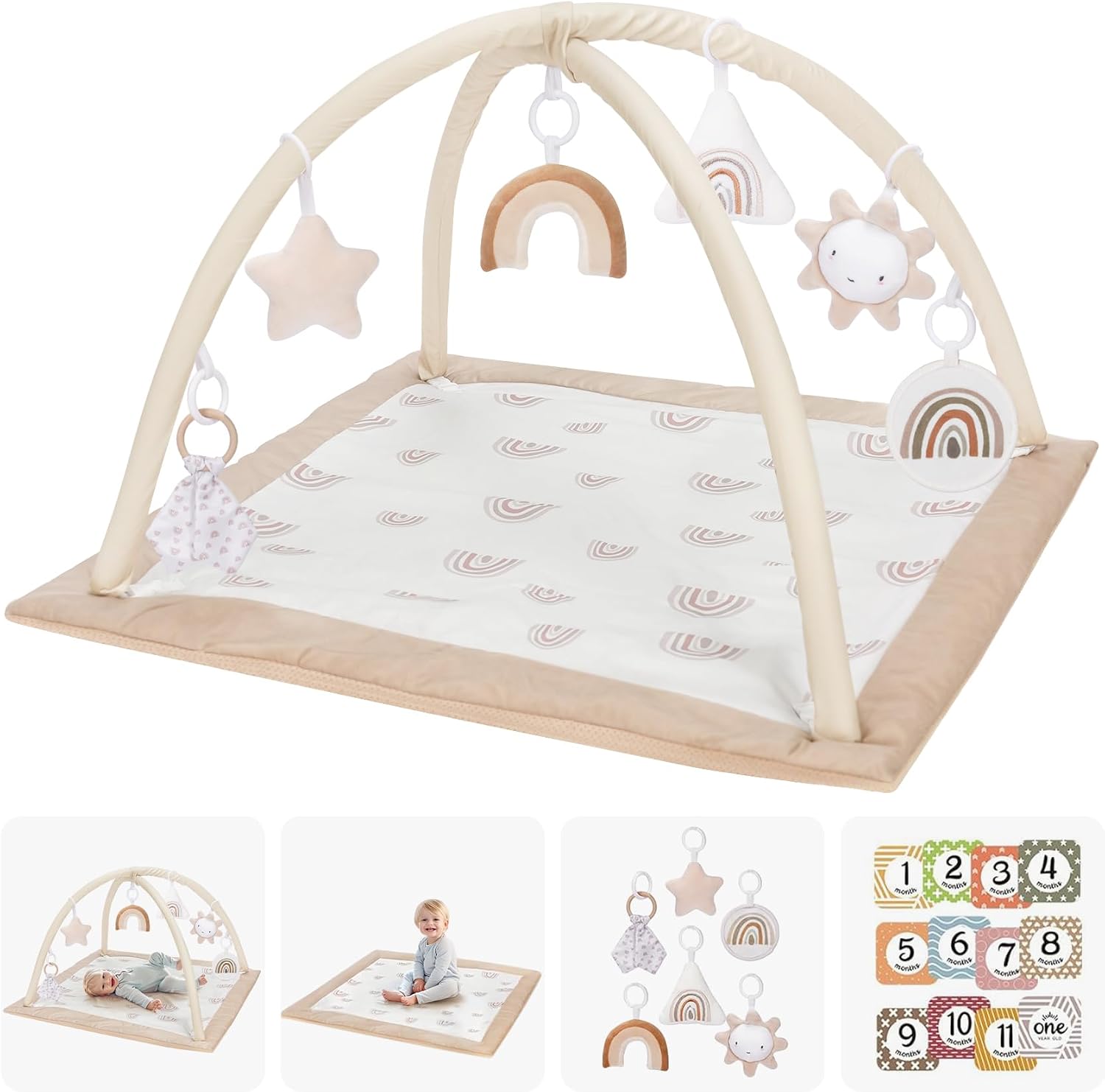 Mallify Washable Tummy Time Mat, Deluxe Baby Play Mat, Baby Play Gym with 6 Featured Toys...