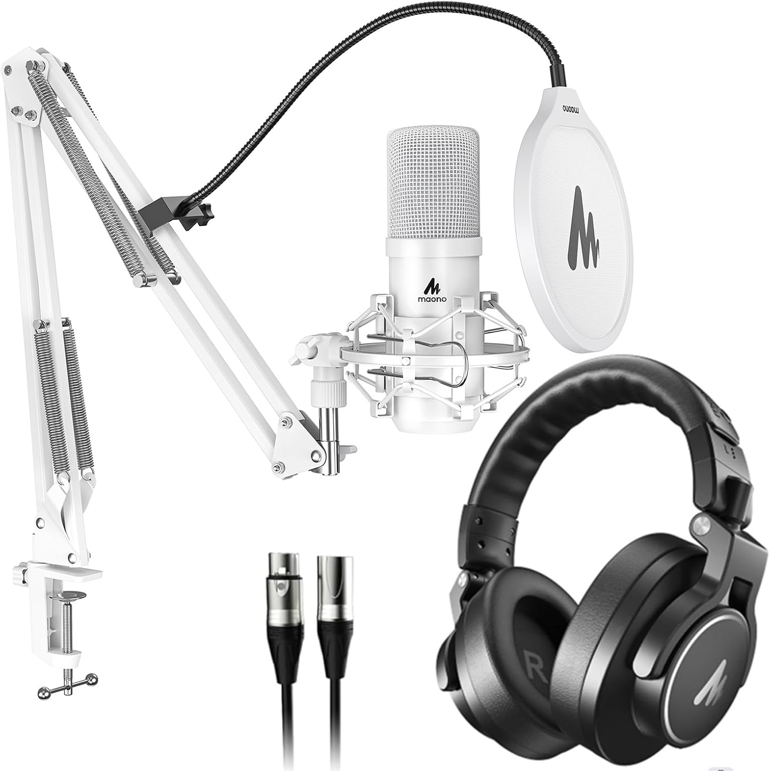 MAONO USB XLR Condenser Microphone with Headphones: PC Computer Podcast Cardioid Metal Mic...