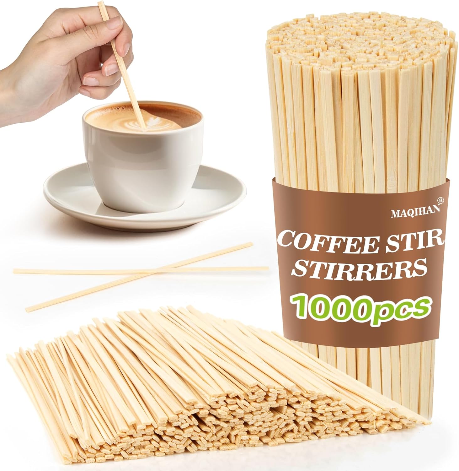 MAQIHAN 1000pcs Sip Stirrers - Bamboo Coffee Stir Sticks Disposable Hot Drink Beverage...