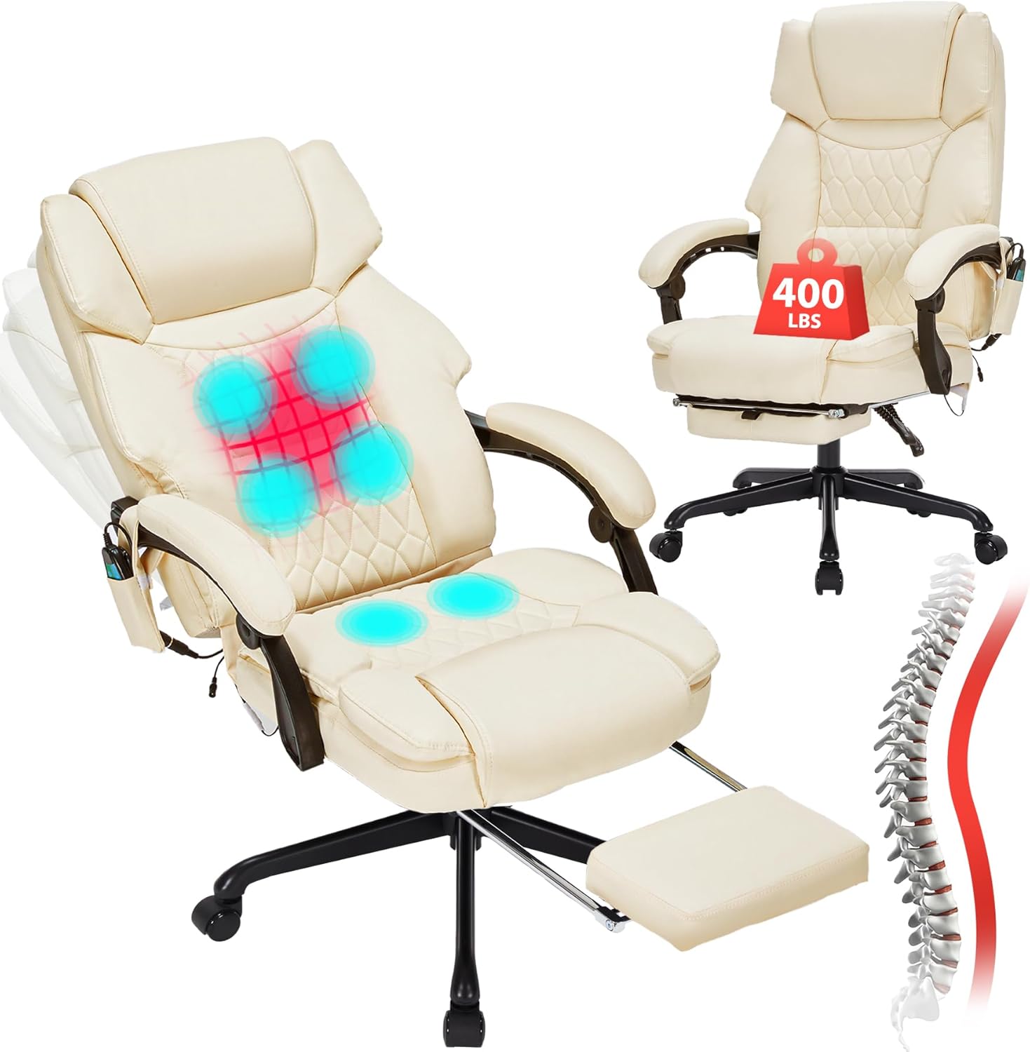 Massage Office Chair with Foot Rest 6 Points Vibration and Heat Home Office Desk Chairs for...