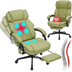 Massage Office Chair with Foot Rest 6 Points Vibration and Heat Home Office Desk Chairs for... image