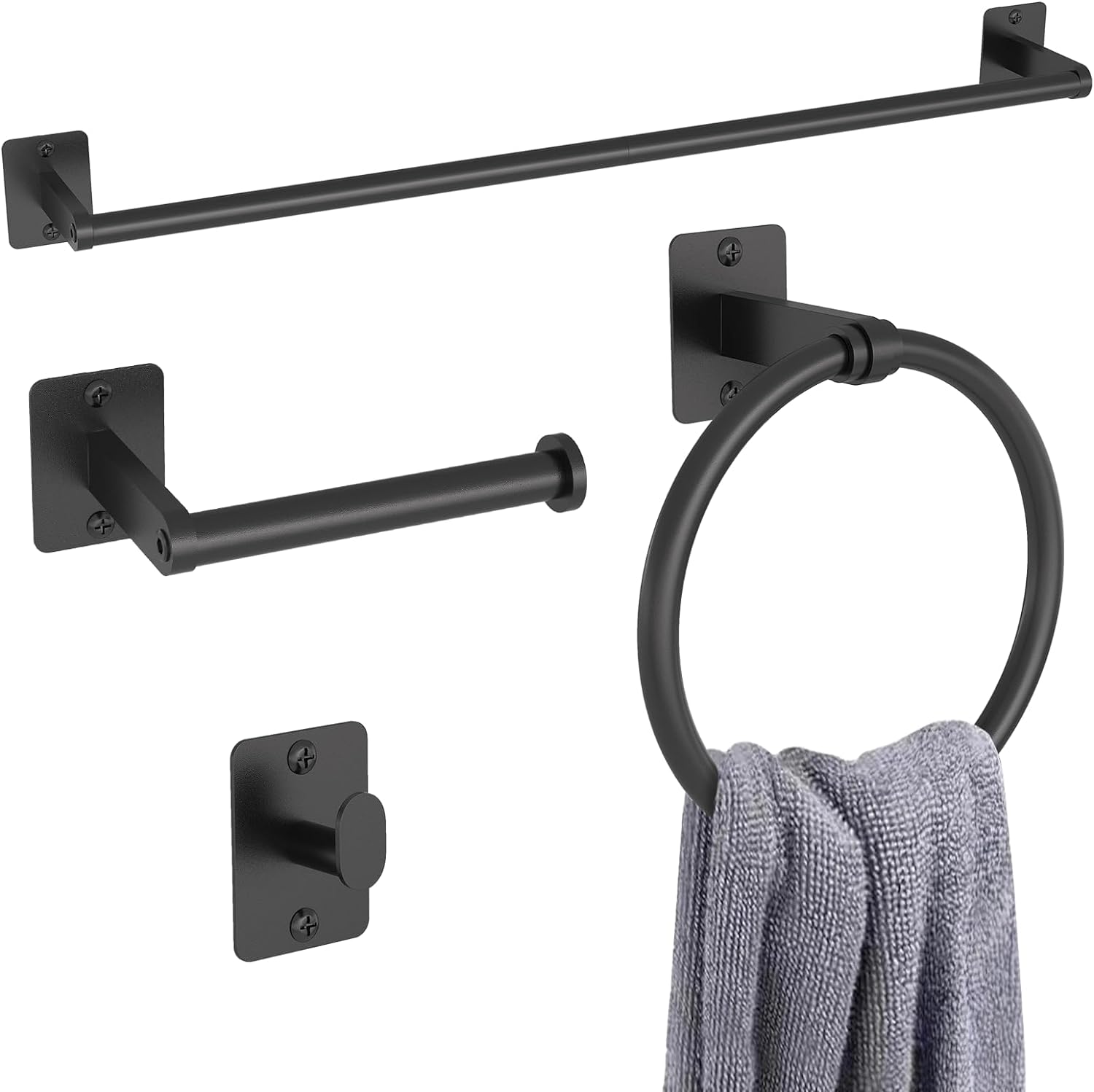 Matte Black Bathroom Accessories Set, KLJKPA 4 Pieces Bathroom Hardware Set, 24 inch Towel...